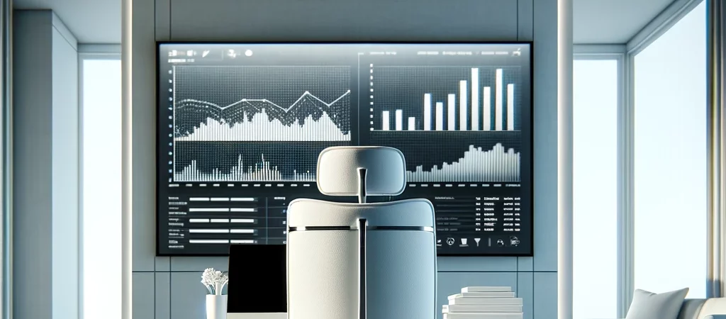 DALL·E 2024-03-03 20.48.28 - Visualize the minimalist and modern white-themed office space from a new perspective, positioned just behind the ergonomic white office chair, looking Couloir d'hotel